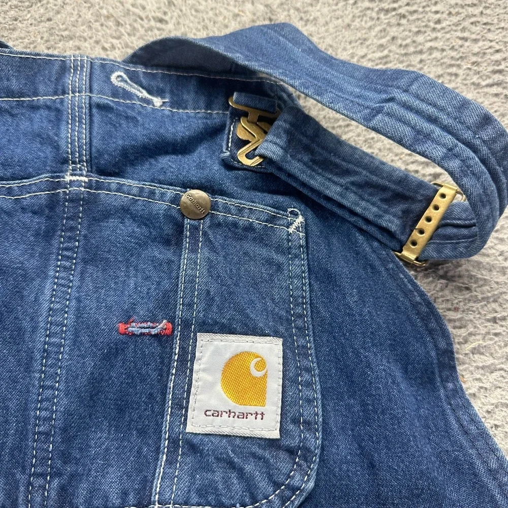 Carhartt Bib Overall Mens 36x30 Blue Cotton Denim Straight Carpenter Workwear
